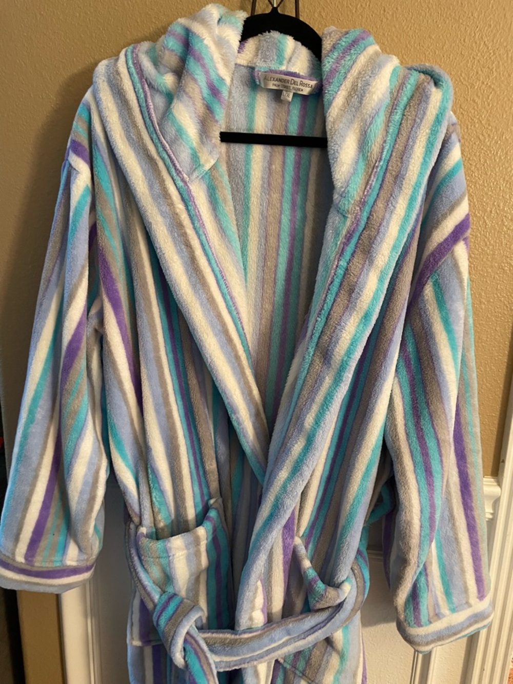 Alexander Del Rossa Plush Luxury Blue White Sky Blue Women’s Hooded Robe XL - Picture 14 of 14